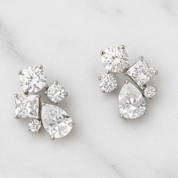 Rose Gold Swarovski Elements Crystal Cluster Stud Earrings Post Vintage Wedding - Picture 2 of 4